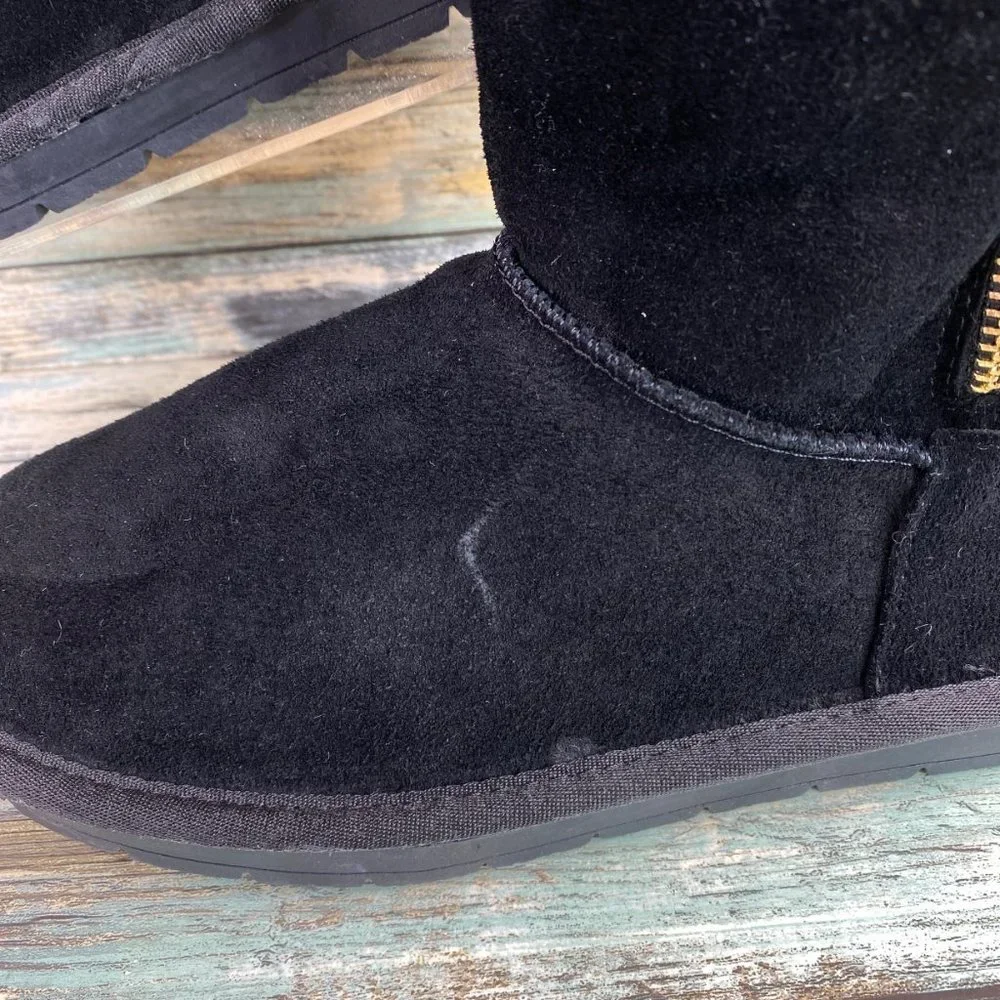 Serra Black Suede Ankle Boot Bootie Zip Faux Fur Leopard Print Casual Womens 7M